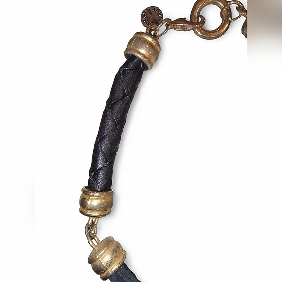 Artizan By Keren Gold Tone & Black Leather Knotted Necklace - Picture 5 of 9